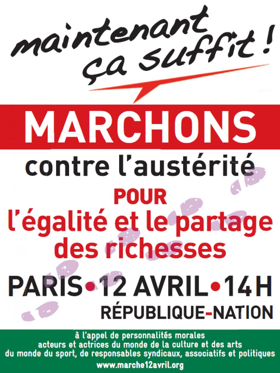 12 avril : Marchons contre l'austérité pour l'égalité et le partgage des richesses