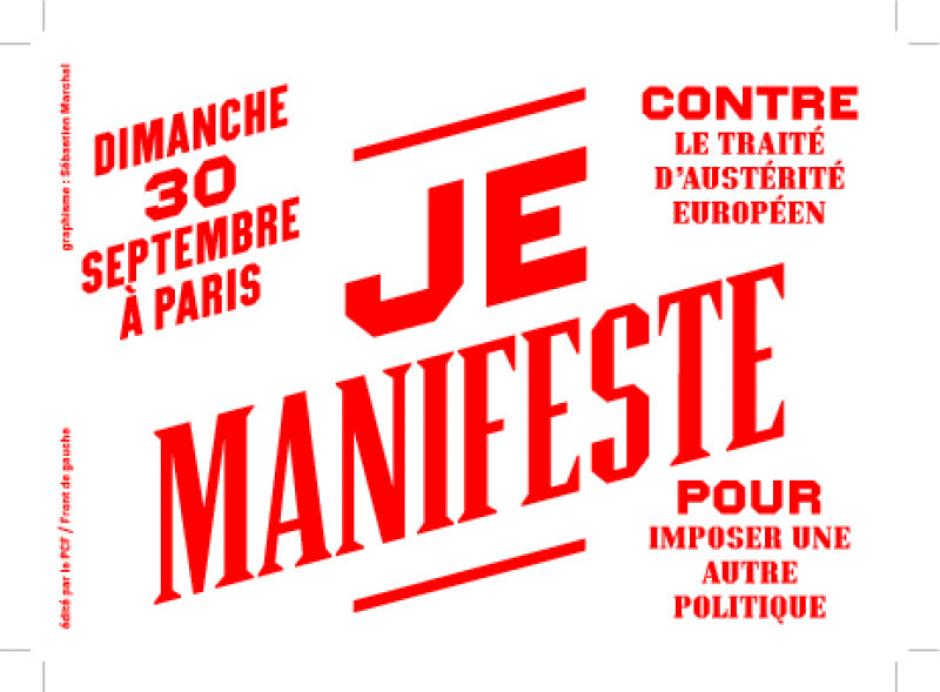 Manifestation unitaire contre le traité d'austérité-Autocollant PCF - Paris, 30 septembre 2012