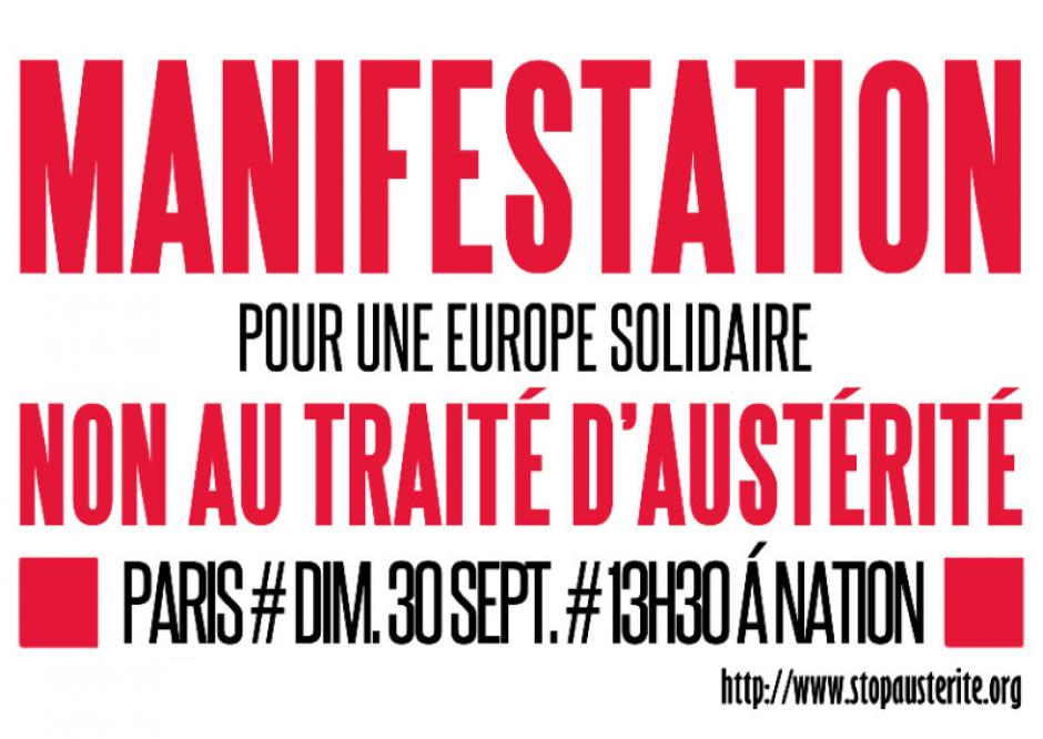 Manifestation unitaire contre le traité d'austérité-Tract unitaire - Paris, 30 septembre 2012