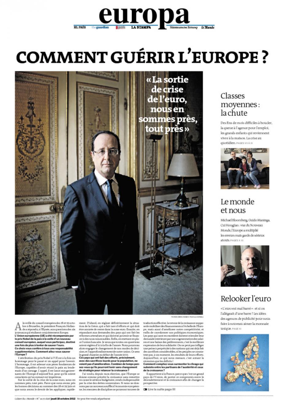 20121018-Le Monde-François Hollande « La sortie de crise de l'euro, nous en sommes près, très près »