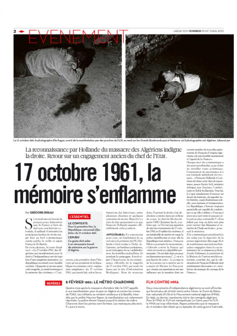 20121019-Libération-17 octobre 1961, la mémoire s'enflamme