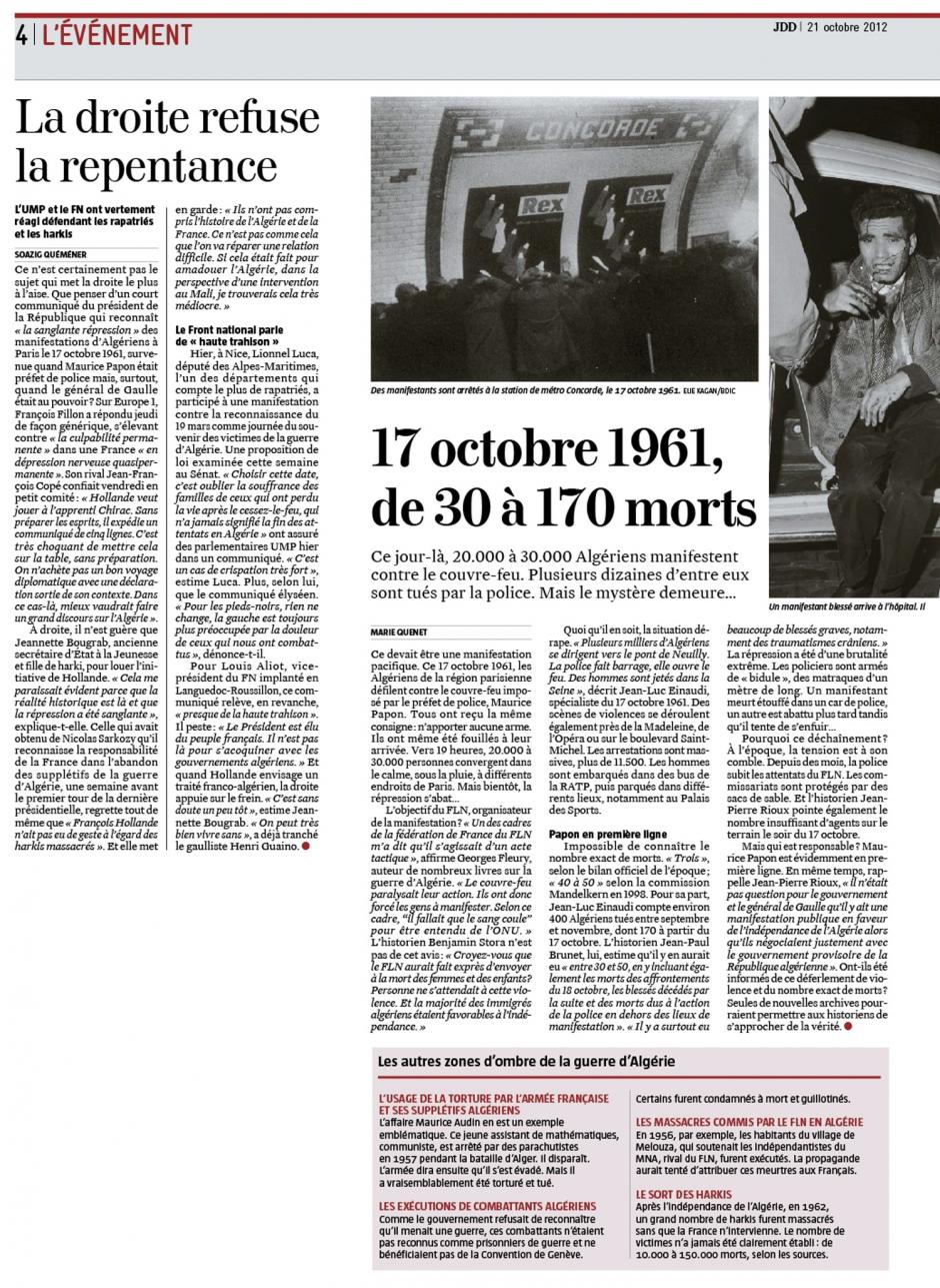 20121021-Le JDD-17 octobre 1961, la droite refuse la repentance