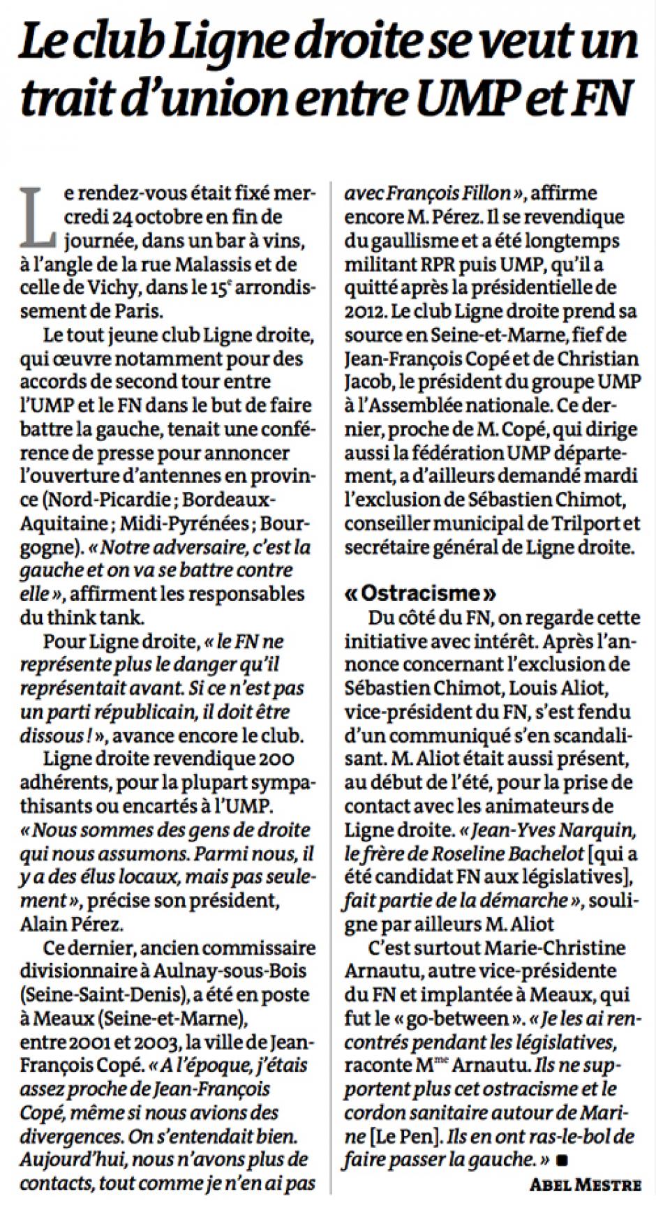 20121026-Le Monde-Le club Ligne droite se veut un trait d'union entre UMP et FN