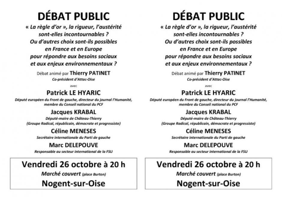 Tract pour le débat public « La règle d'or, la rigueur, l'austérité sont-elles incontournables ? » - 26 octobre 2012