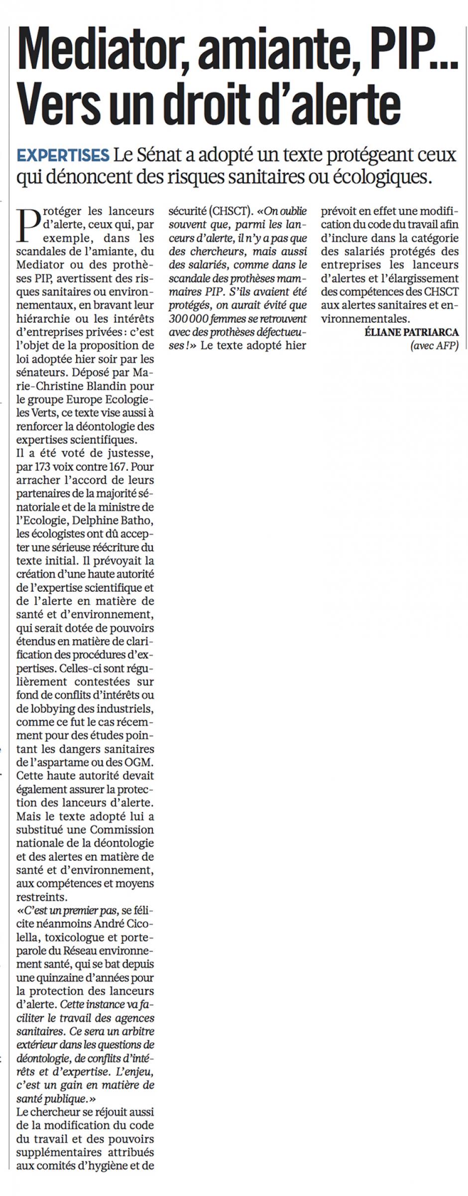 20121122-Libération-Mediator, amiante, PIP… Vers un droit d'alerte