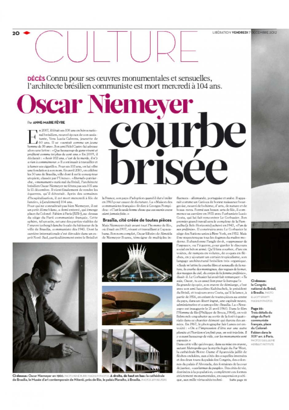 20121207-Libération-Oscar Niemeyer, courbe brisée