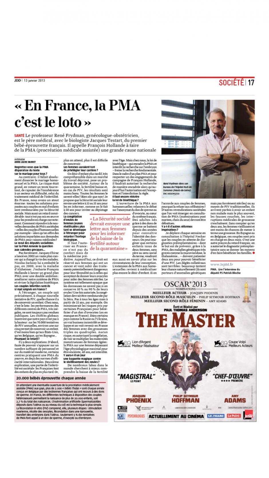 20130113-Le JDD-René Frydman « En France, la PMA c'est le loto »