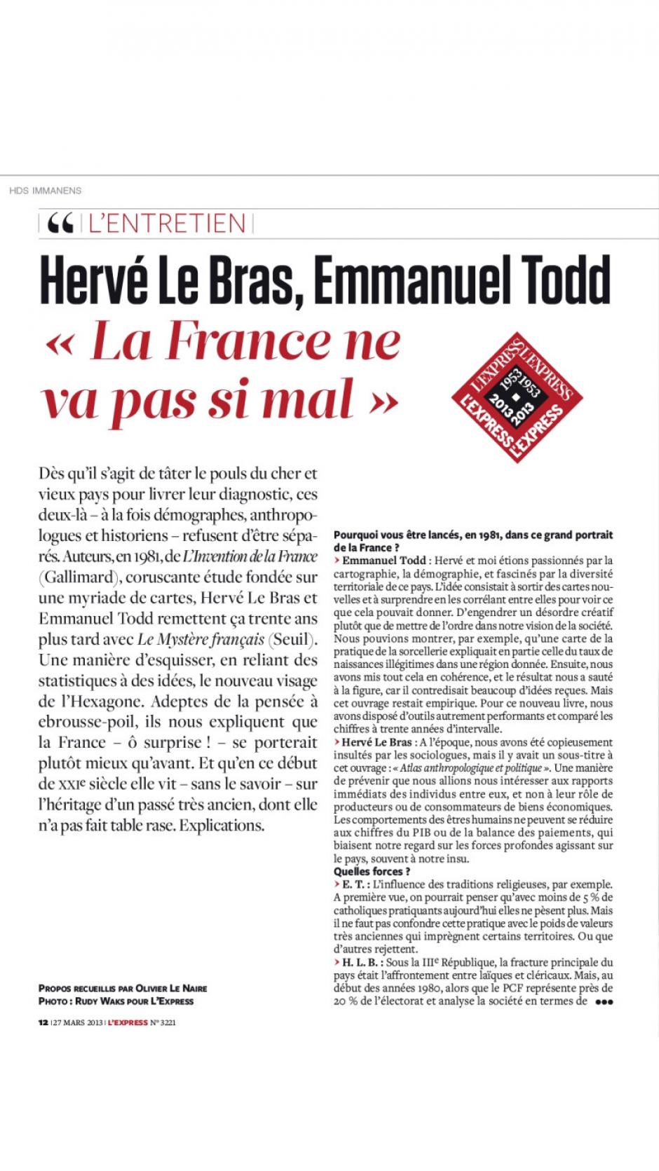 20130327-L'express-Hervé Le Bras-Emmanuel Todd : la France ne va pas si mal