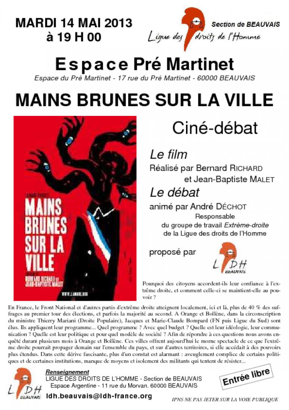 14 mai, Beauvais - LDH-Ciné-débat « Mains brunes sur la ville » 