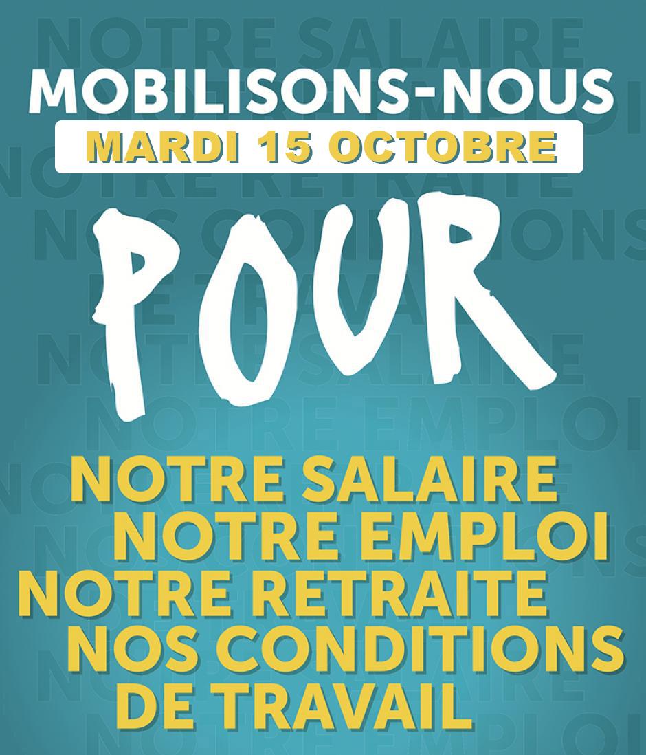 15 octobre, Paris - Rassemblement CGT-FO-FSU-Solidaires