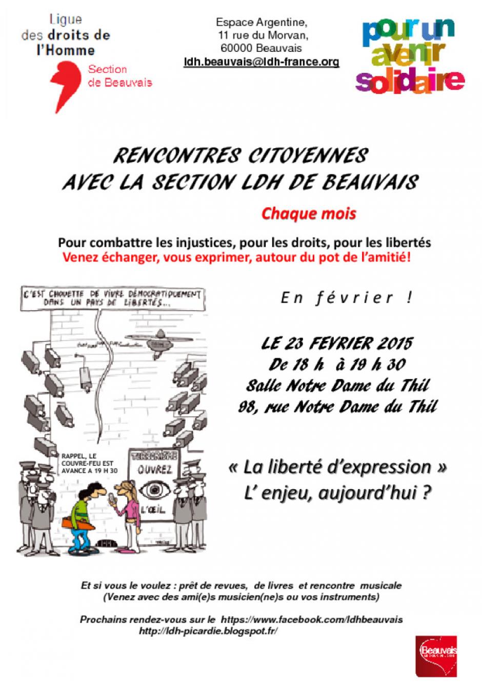 23 février, Beauvais - LDH Beauvais-Rencontre citoyenne « La liberté d'expression, l'enjeu aujourd'hui ? »