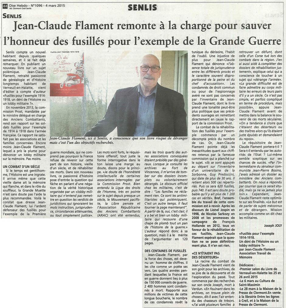 20150304-OH-Senlis-Jean-Claude Flament remonte à la charge pour sauver l'honneur des fusillés pour l'exemple de la Grande Guerre