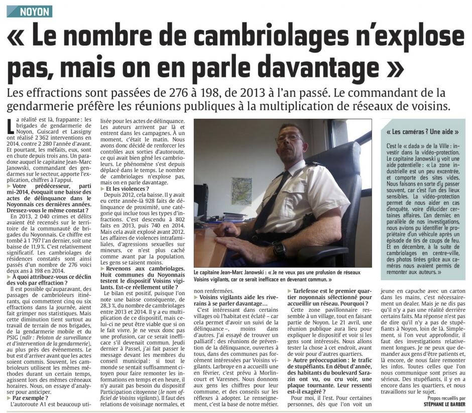 20150408-CP-Noyon-Le commandant de la gendarmerie « Le nombre de cambriolages n'explose pas mais on en parle davantage »