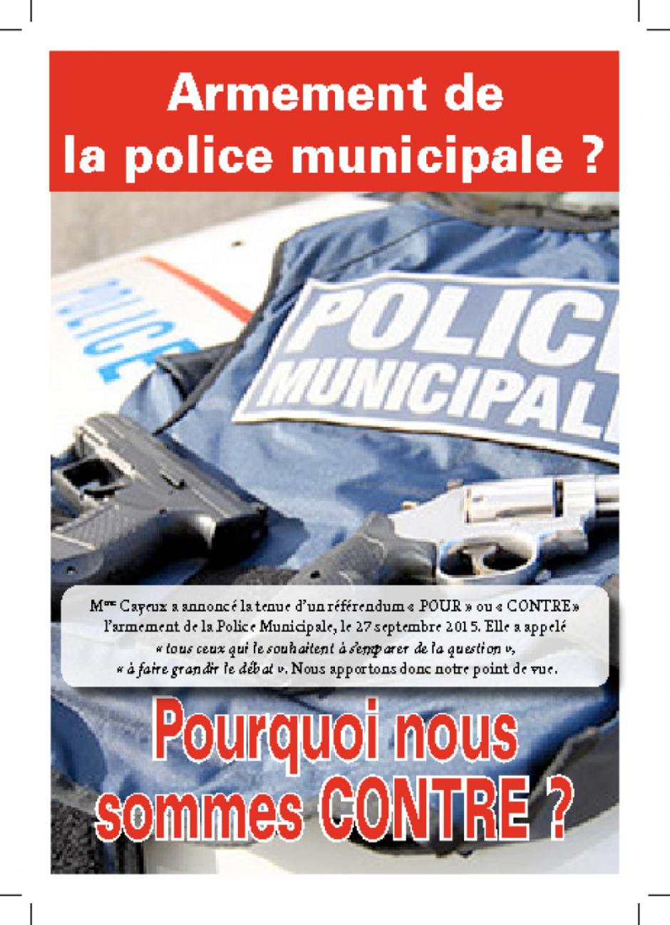 Tract « Armement de la police municipale ? Pourquoi nous sommes contre » - Front de gauche Beauvais, 25 mai 2015