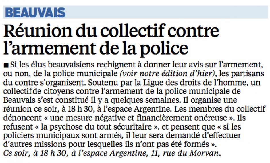20150707-CP-Beauvais-Réunion du collectif contre l'armement de la police municipale