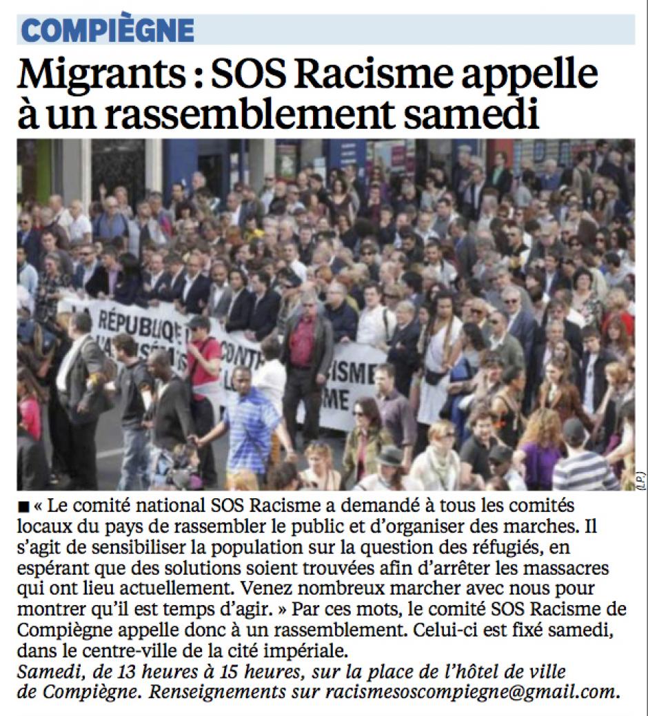 20150907-LeP-Compiègne-Migrants : SOS Racisme appelle à un rassemblement samedi