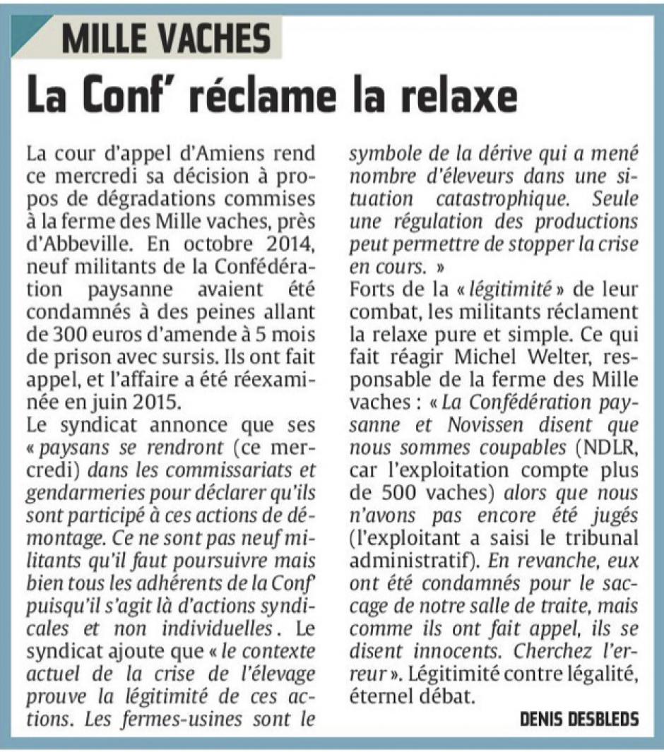 20150916-CP-Drucat-Mille Vaches : la Conf' réclame la relaxe [éd. Picardie maritime]