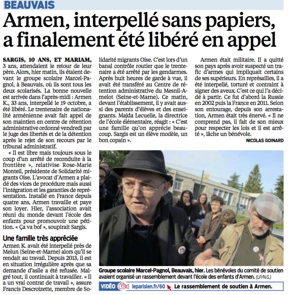 20151028-LeP-Beauvais-Armen, interpellé sans papiers, a finalement été libéré en appel