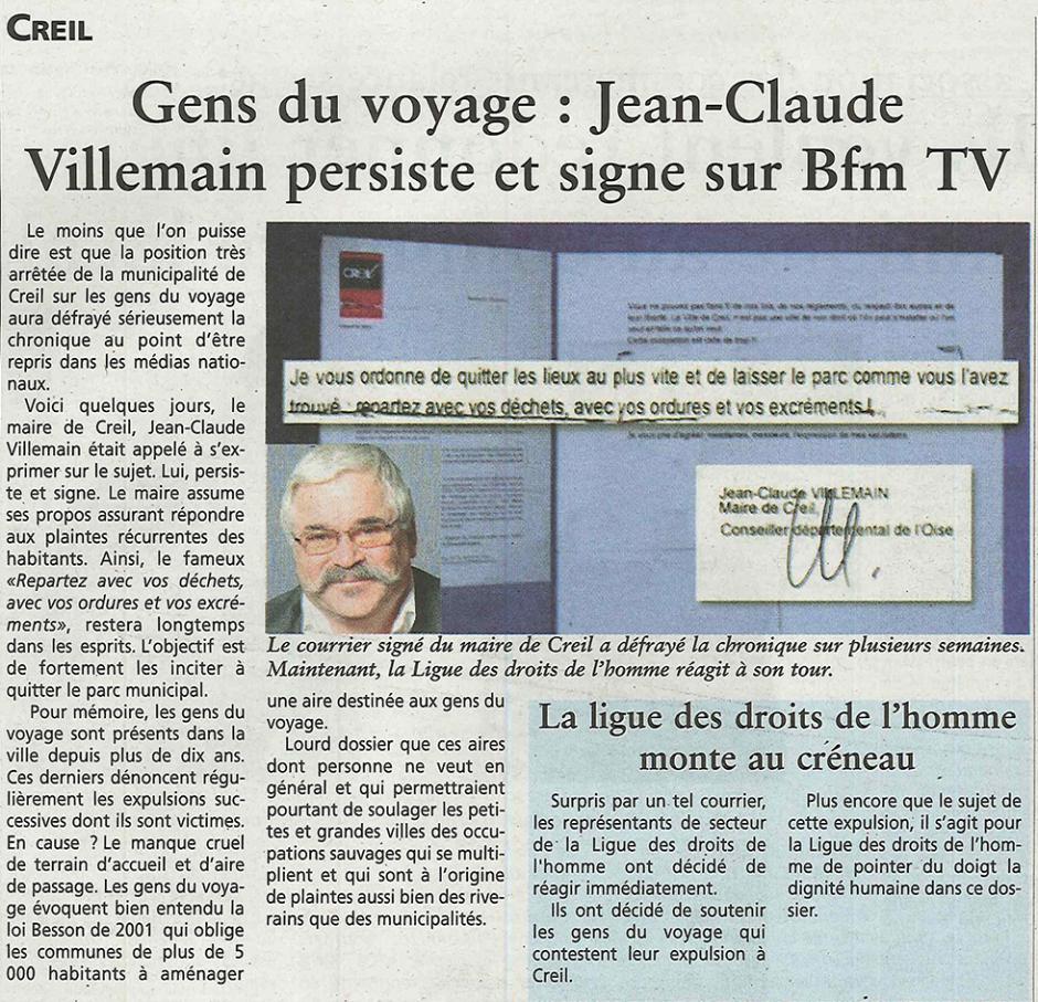 20151028-OH-Creil-Gens du voyage : Villemain persiste et signe sur BFM TV, la LDH monte au créneau