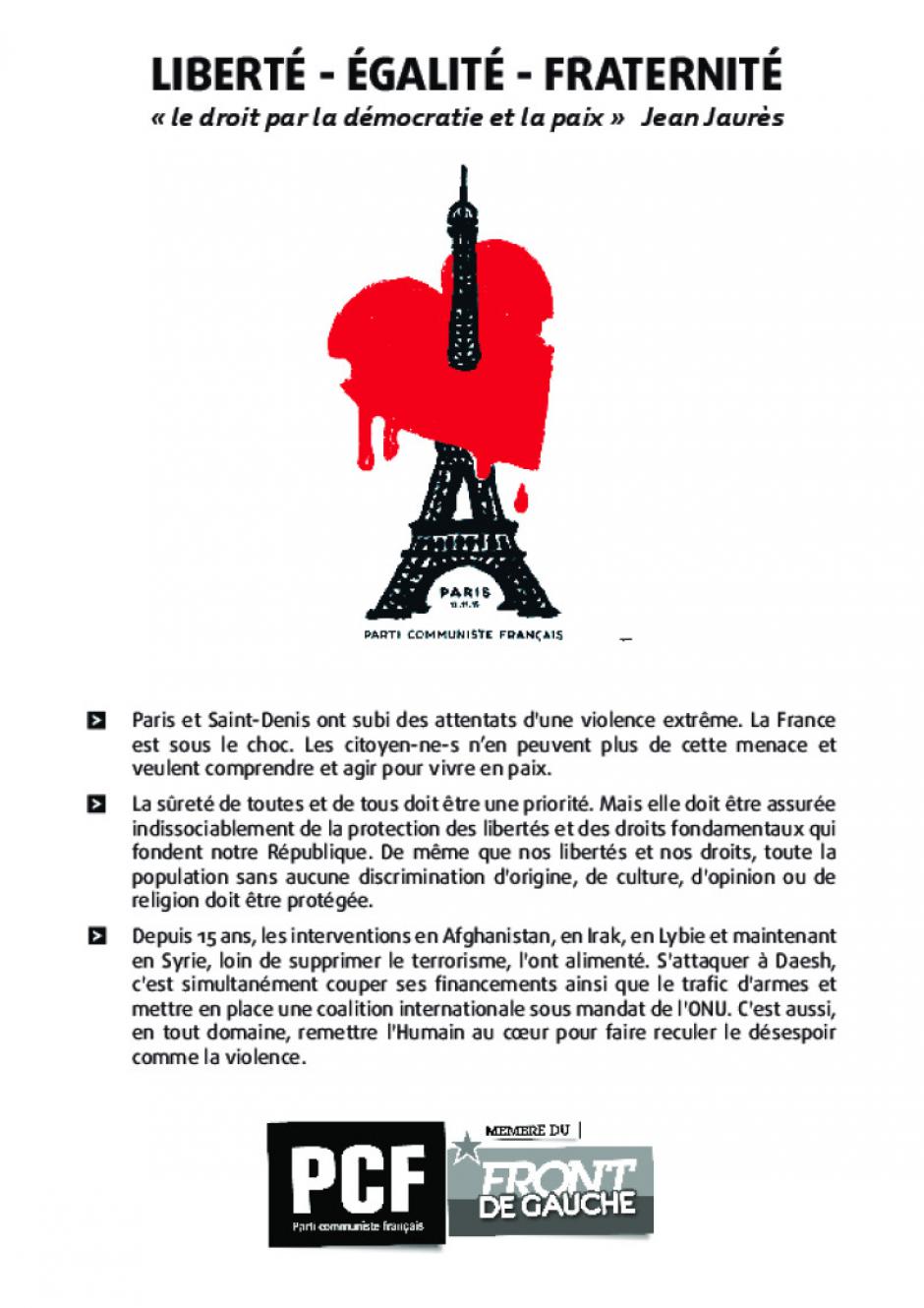 Tract « Liberté-Égalité-Fraternité » - Bresles, Montataire, 18 novembre 2015