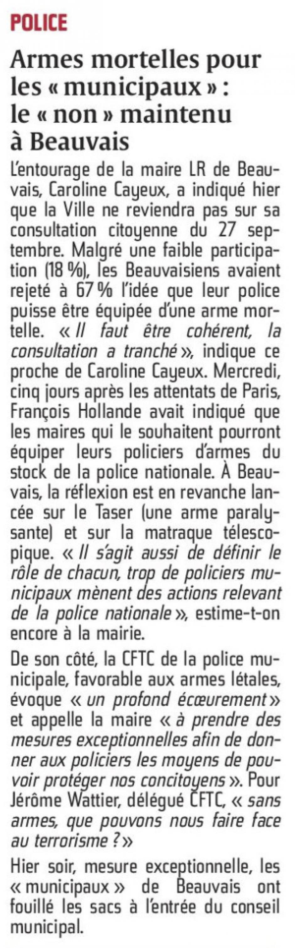 20151120-CP-Beauvais-Armes mortelles pour les « municipaux » : le « non » maintenu [pages régionales]