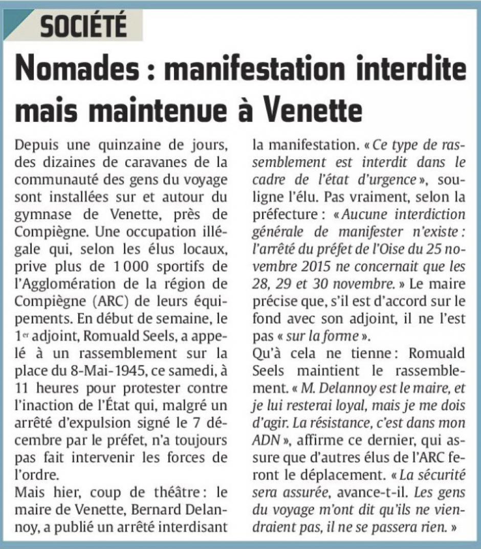 20151212-CP-Venette-Nomades : manifestation interdite mais maintenue