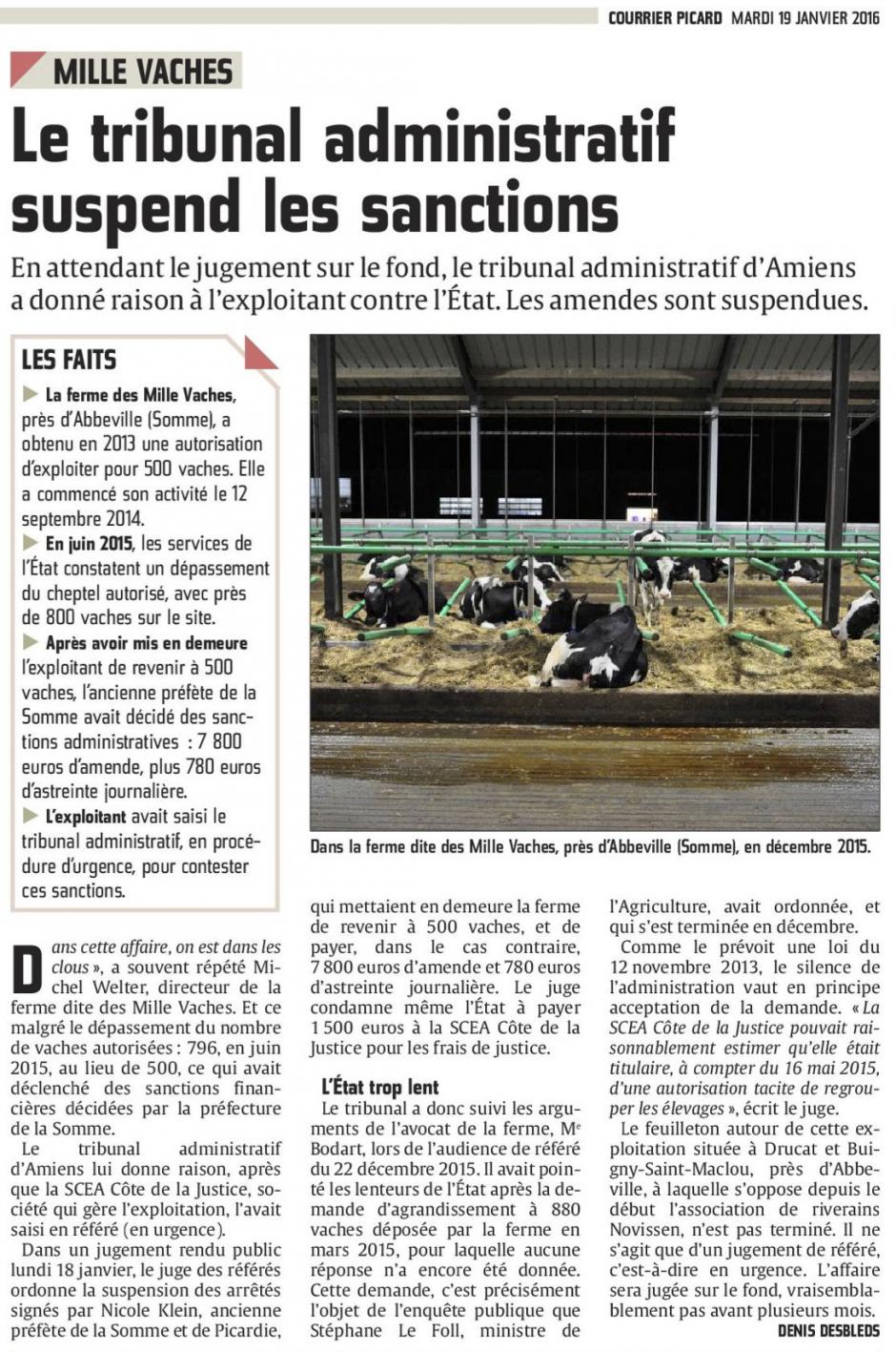 20160119-CP-Drucat-Mille Vaches : le tribunal administratif suspend les sanctions