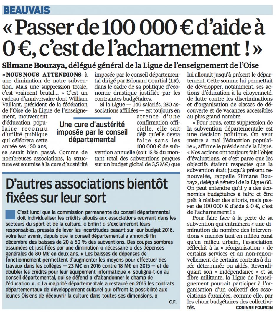 20160216-LeP-Oise-Le délégué général de la Ligue de l'enseignement : « Passer de 100 000 € d'aides à 0 €, c'est de l'acharnement ! »