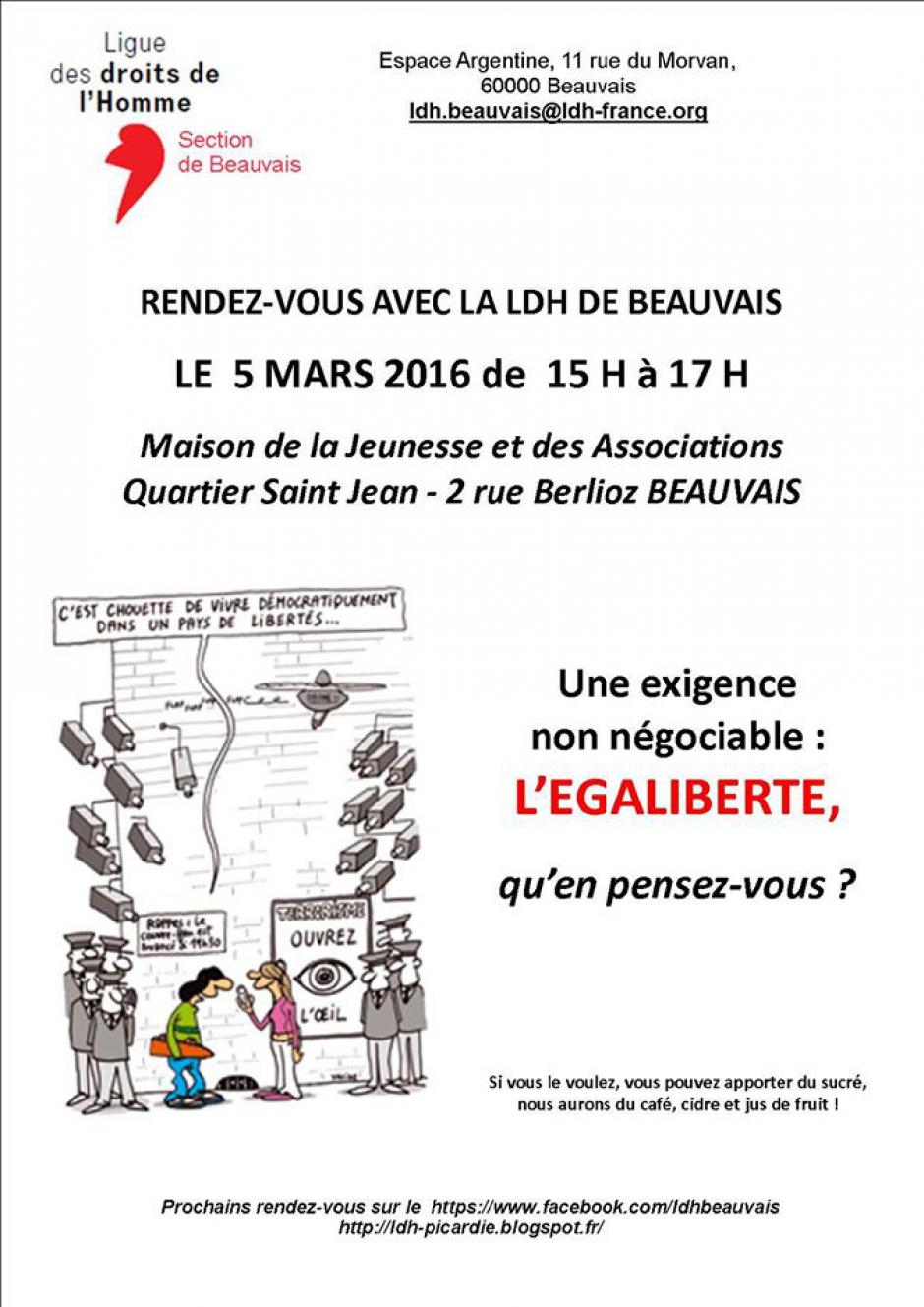 5 mars, Beauvais-LDH-« Une exigence non négociable : l'égaliberté, qu'en pensez-vous ? »