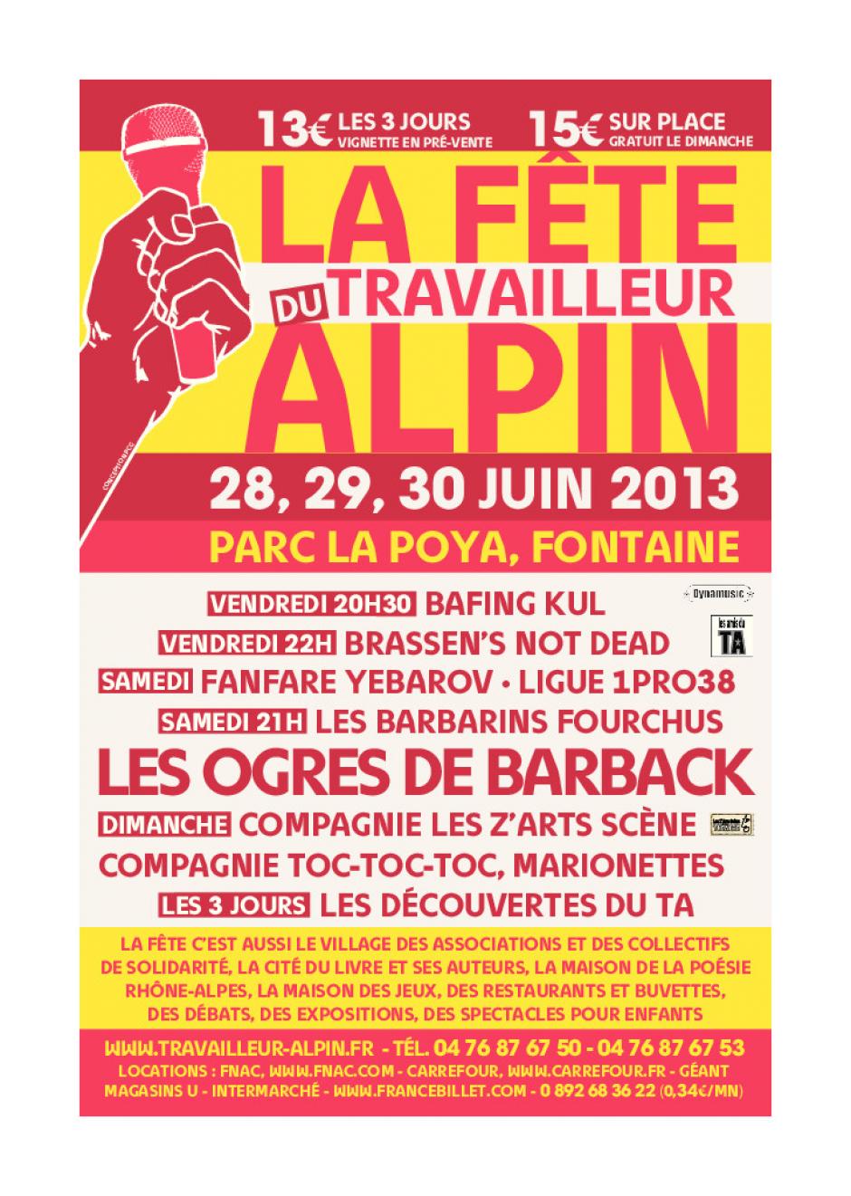 Fête du Travailleur Alpin - 28, 29 et 30 juin. Parc La Poya - Fontaine