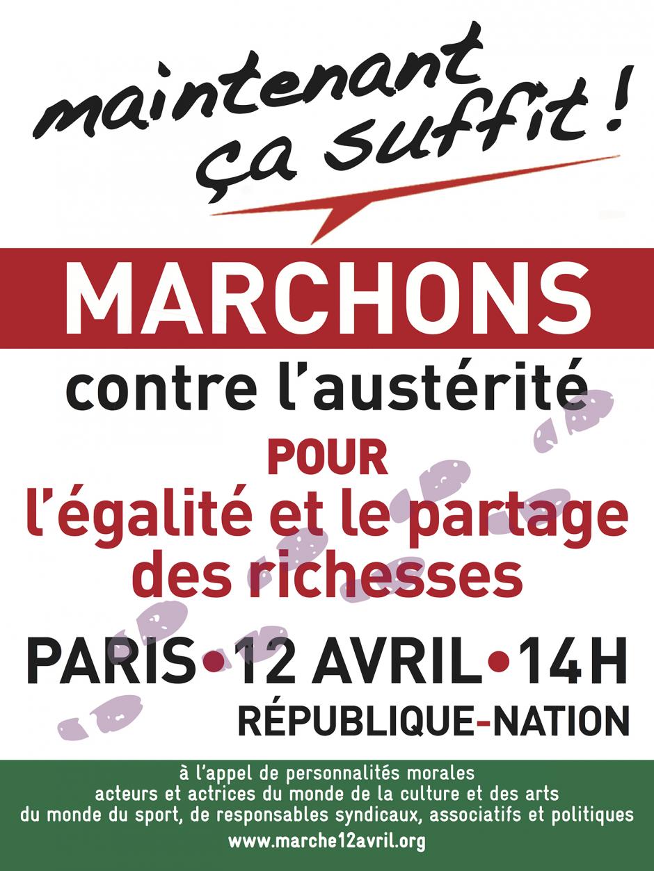 12 avril, Paris - Marche unitaire contre l'austérité, pour l'égalité et le partage des richesses