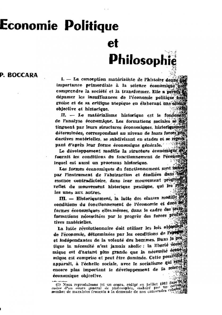 Économie politique et philosophie. Aout 1963