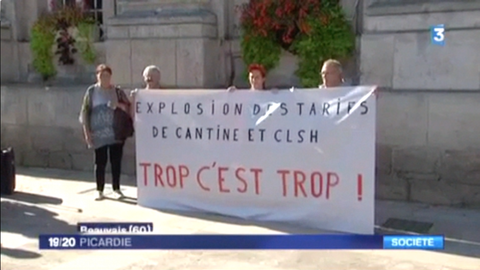 France 3 Picardie-JT 19-20-Beauvais-Rassemblement contre la hausse des tarifs de cantine scolaire - 20 septembre 2014