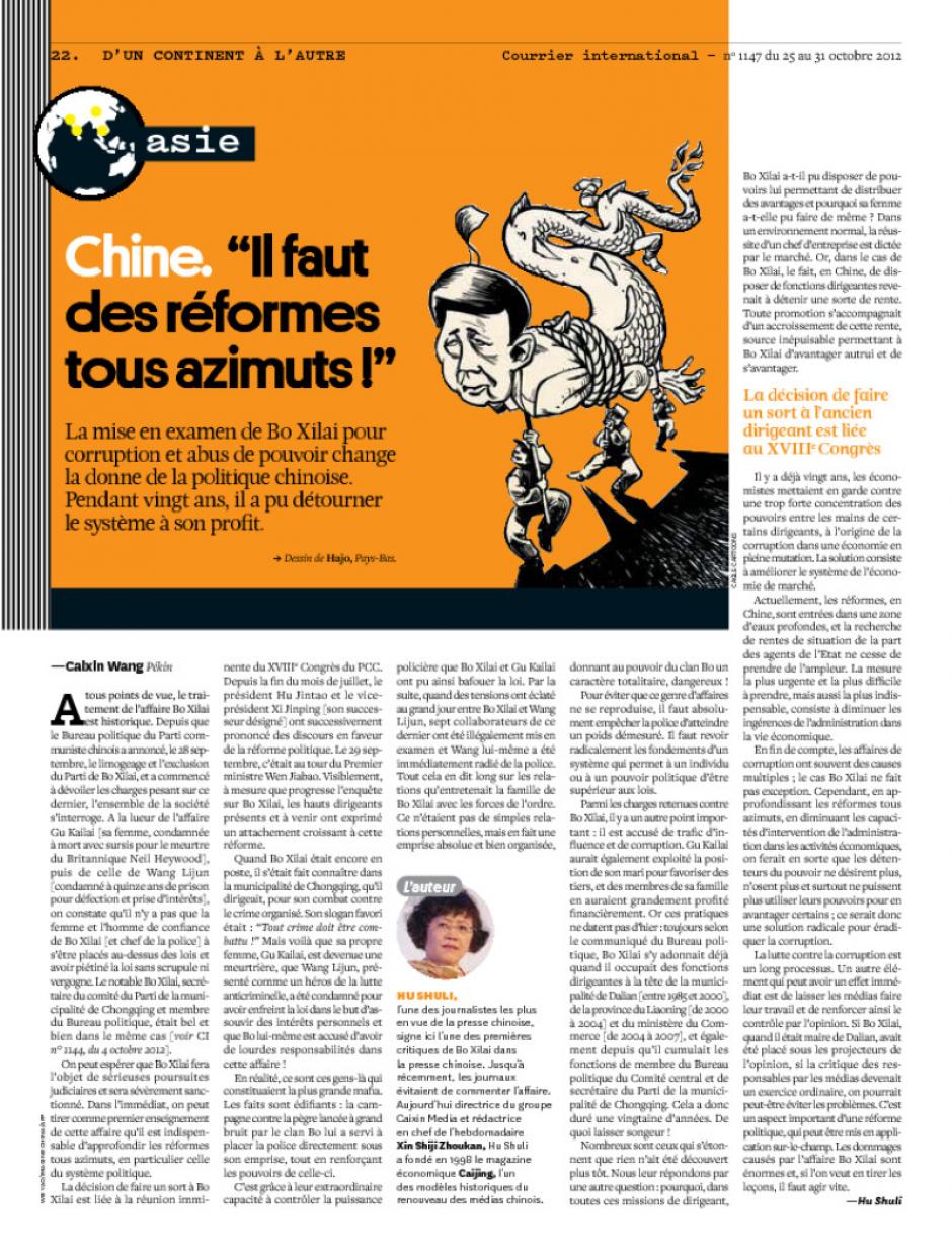 20121025-Courrier international-Chine « Il faut des réformes tous azimuts »