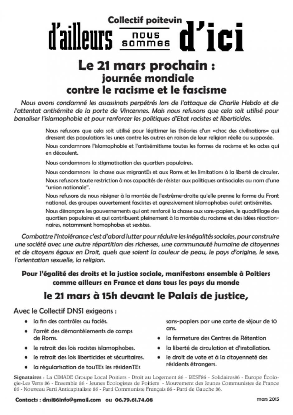 Rassemblement : journée mondiale contre le racisme (Poitiers)