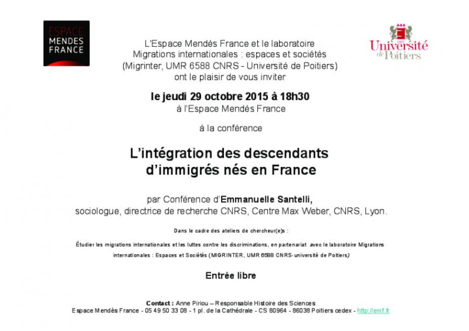 Conférence : L’intégration des descendants d’immigrés nés en France (Poitiers)