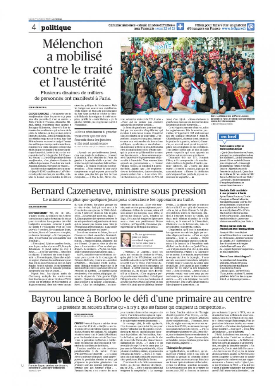 20121001-Le Figaro-Mélenchon a mobilisé contre le traité et l'austérité