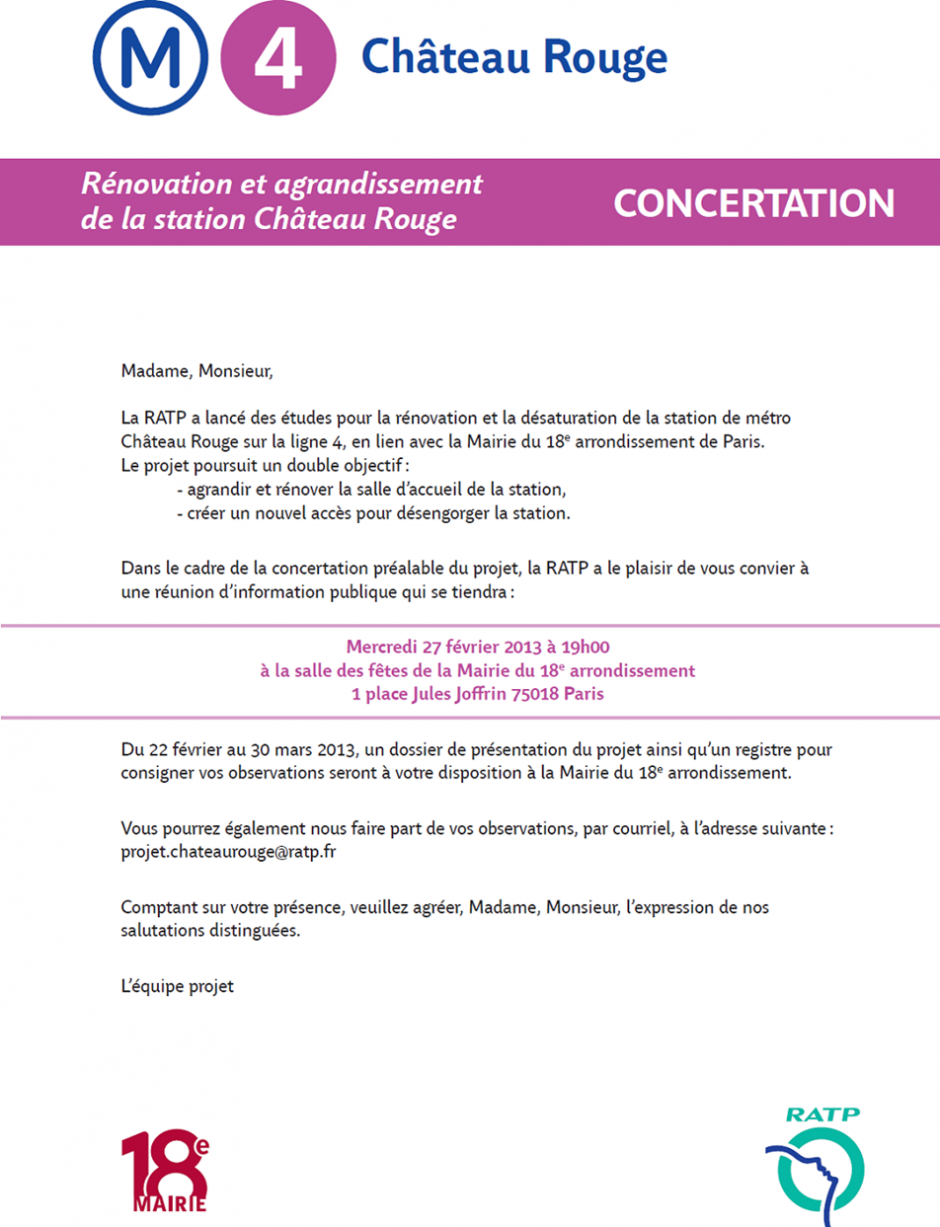Réunion publique de concertation le 27 février à 19h : rénovation de la station Château-Rouge