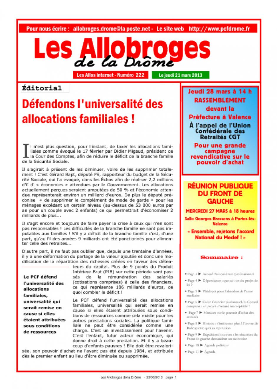 Les Allobroges de la Drôme N° 222 - 21 mars 2013 