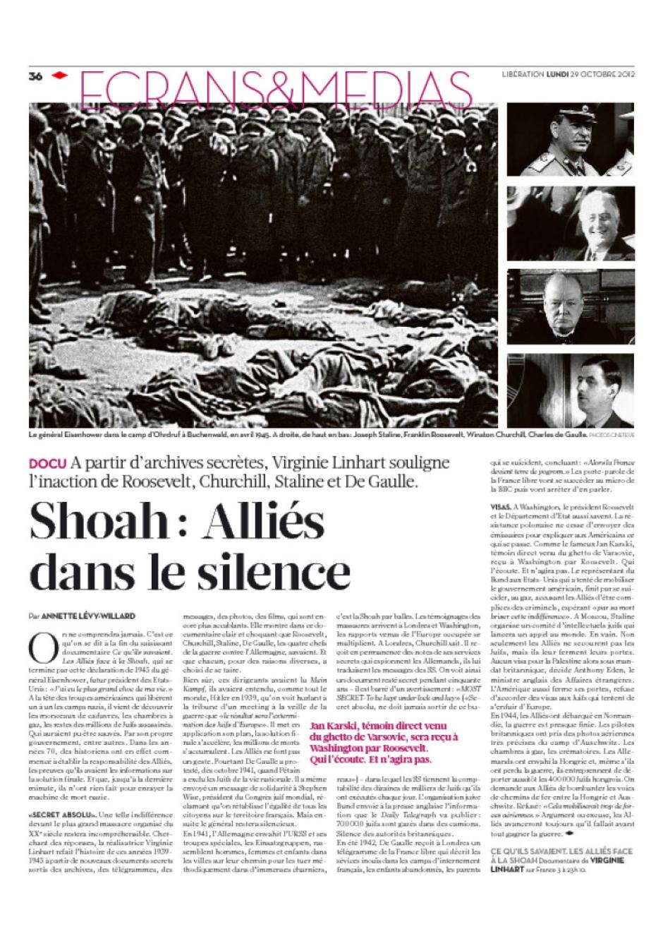 20121029-Libération-Shoah : Alliés dans le silence