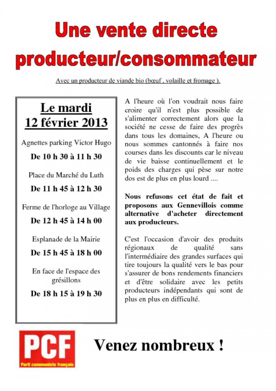 Vente directe producteur consommateur 12/02/2013