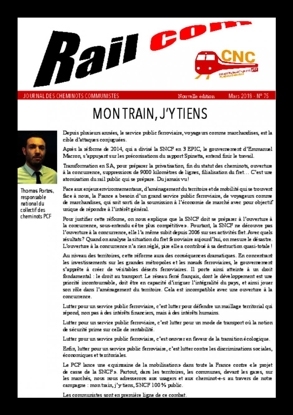 Rail com mars 2018 : Journal des cheminots communistes