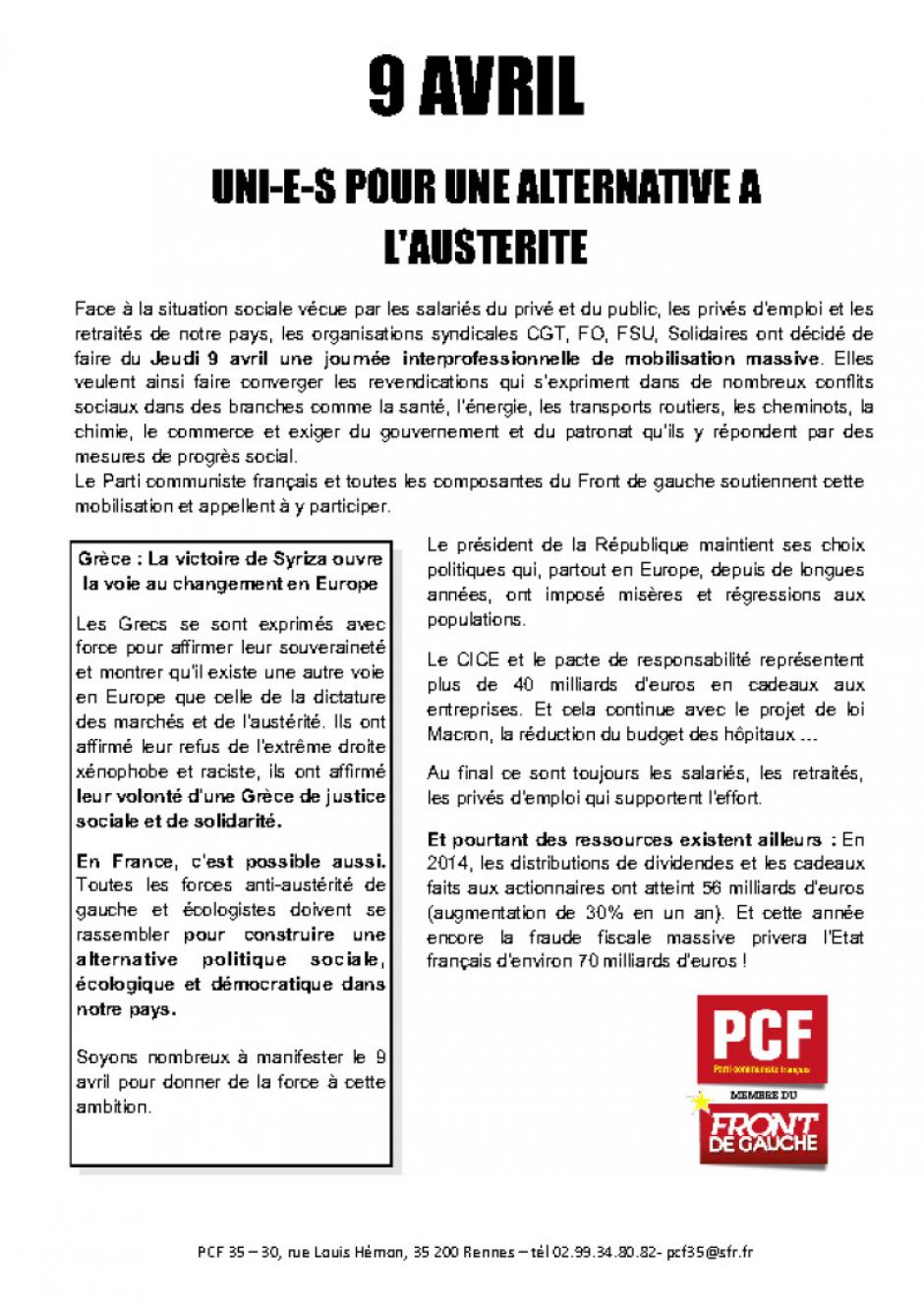 Jeudi 9 avril, journée de grève interprofessionnelle à l'appel de la CGT, FO, FSU et Solidaires